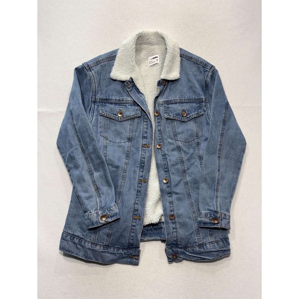 CI SONO Sherpa Lined Denim Jacket Juniors S Blue DJK939 Mid Length Trucker Coat